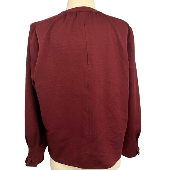 Scotch & Soda Women's M Wrap Blouse Red Satin V Neck Long Sleeve Band Collar - Picture 7 of 13